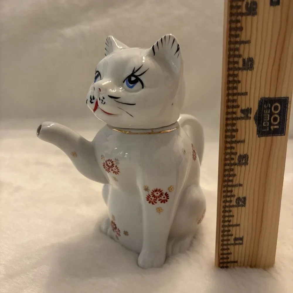 Chinese Lucky Cat Teapot/Creamer Red And White With Gold Accents